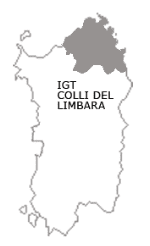 Bianco 2020 - Davitha igt colli del limbara mappa della Sardegna con in evidenzia la zona di questa denominazione
